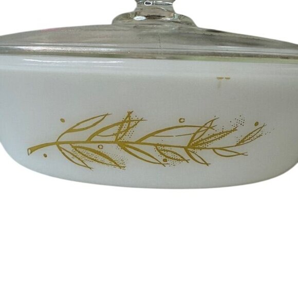 Vintage Anchor Hocking Fire-King White Milk Glass Oval Casserole Dish With Gold - Picture 2 of 9